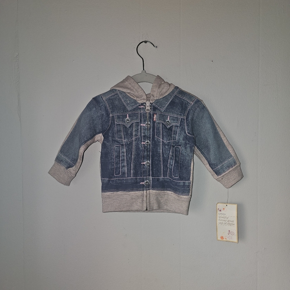 NWT | 9 mos. | Levi’s | Denim Print Hooded Jacket Baby Girls